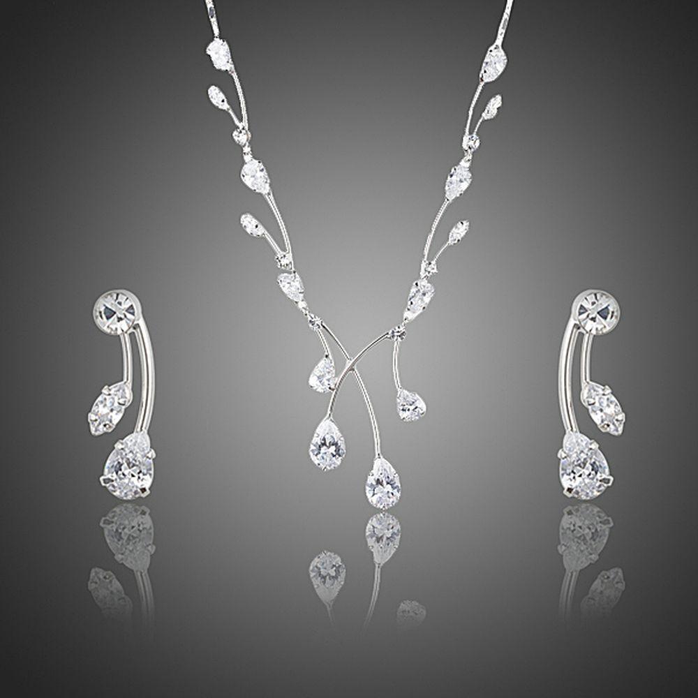 Elegant Princess Clear Waterdrop Cubic Zirconia Drop Earrings and Necklace Jewelry Set - KHAISTA Fashion Jewellery