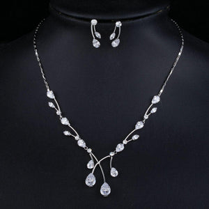 Elegant Princess Clear Waterdrop Cubic Zirconia Drop Earrings and Necklace Jewelry Set - KHAISTA Fashion Jewellery