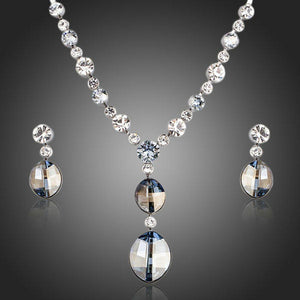 Ellipse Stellux Austrian Crystal Necklace and Drop Earrings Jewelry Set - KHAISTA Fashion Jewellery