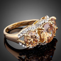 Detailed macro close up view of the brilliant stone settings on this premium crystal engagement ceremony ring