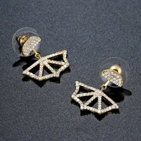 fan design crystal dangle earrings detail view by KHAISTA
