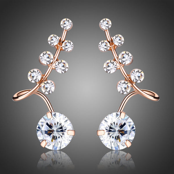 KHAISTA clear CZ fashion drop earrings on white background