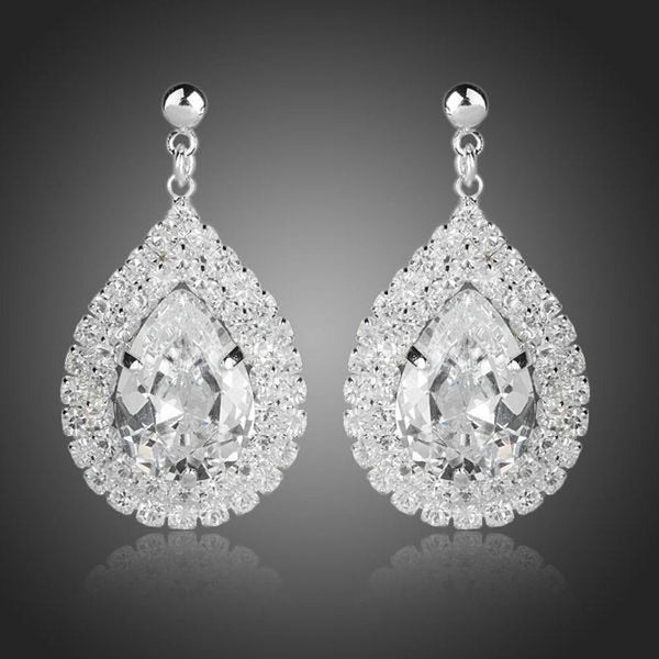 KHAISTA fashion CZ drop earrings on white background