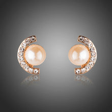 Load image into Gallery viewer, Fashion Pearl Half Ellipse Stud Earring Clear Australian Rhinestone - KHAISTA Fashion Jewellery
