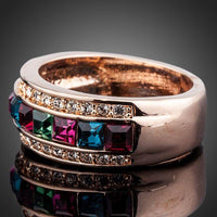 Detailed macro close up view of the brilliant stone settings on this premium round paved crystal ring