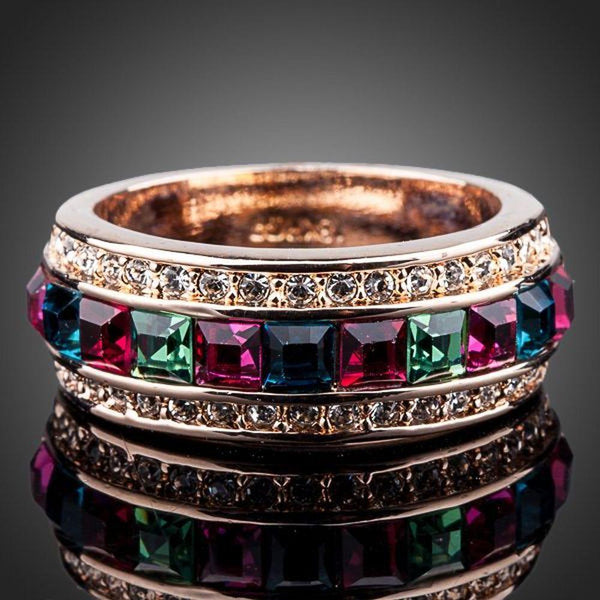 Premium luxury round paved crystal ring design displayed on a clean white background
