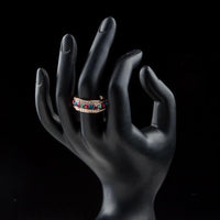 Side angle view highlighting the comfortable band silhouette of the luxury round paved crystal ring