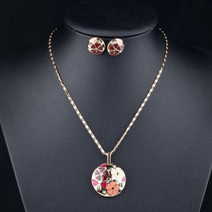 Floral Stud Earrings and Pendant Necklace Set - KHAISTA Fashion Jewellery