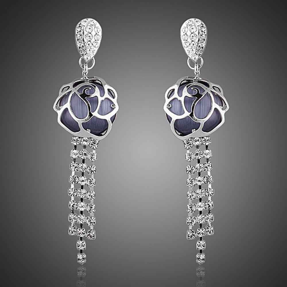 Flower Crystal Tassel Drop Earrings - KHAISTA Fashion Jewellery