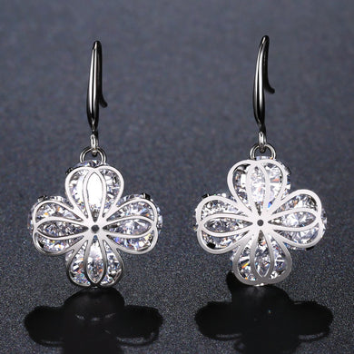 Flower Cubic Zirconia Drop Earrings -KPE0330 - KHAISTA Fashion Jewellery