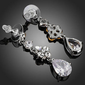 Flower Design Cubic Zirconia Drop Earrings - KHAISTA Fashion Jewellery