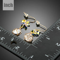 flower crystal drop hook earrings detail view by KHAISTA