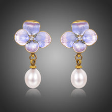 Load image into Gallery viewer, Flower Pearl Drop Earrings -KPE0363 - KHAISTA Fashion Jewellery
