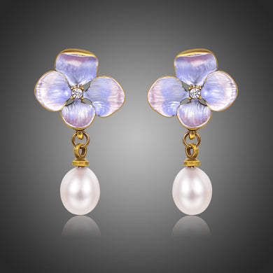 Flower Pearl Drop Earrings -KPE0363 - KHAISTA Fashion Jewellery