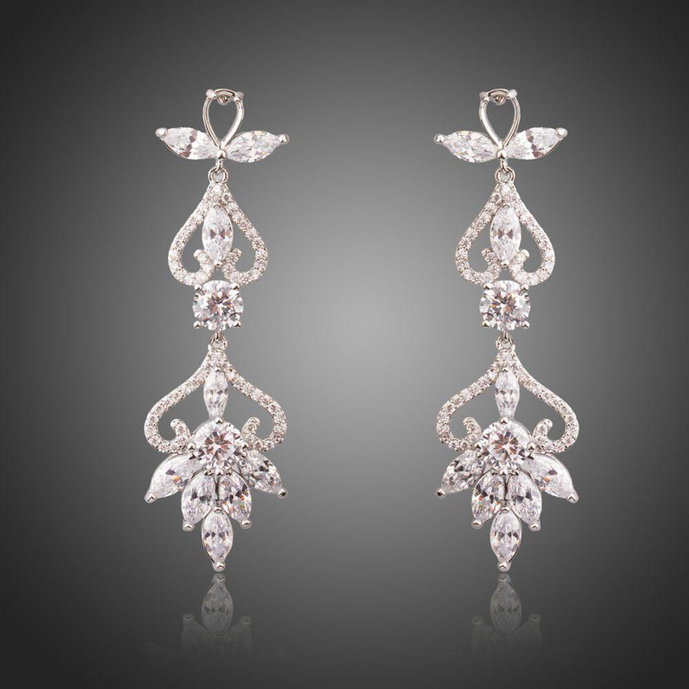 Flower Shape Crystal Drop Earrings -KPE0286 - KHAISTA Fashion Jewellery