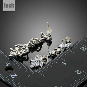Flower Shape Crystal Drop Earrings -KPE0286 - KHAISTA Fashion Jewellery