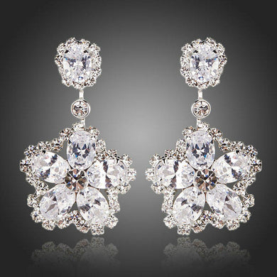 Flower Star Shape Cubic Zirconia Drop Earrings - KHAISTA Fashion Jewellery