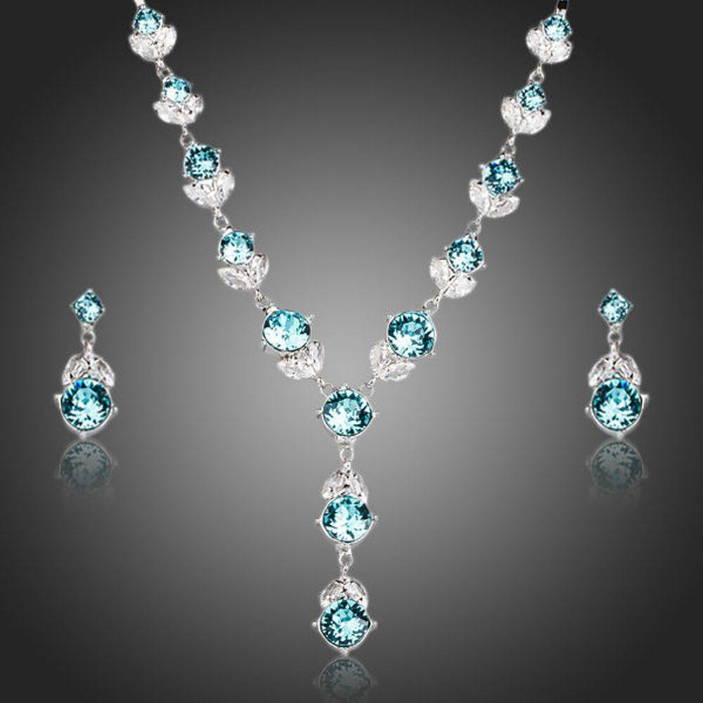 Flower With Light Blue Stellux Austrian Jewelry Set - KHAISTA Fashion Jewellery