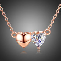 Pendant detail on KHAISTA forever love double heart pendant necklace