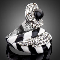 Detailed macro close up view of the brilliant stone settings on this premium fox tail crystal ring