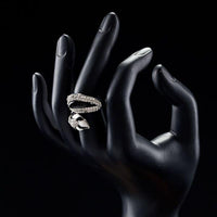 Side angle view highlighting the comfortable band silhouette of the luxury fox tail crystal ring