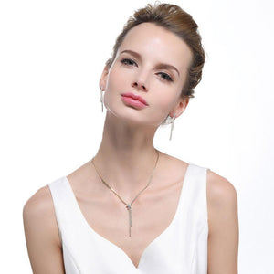 Full Paved Clear Cubic Zirconia Tassel Earrings Necklace Jewelry Set - KHAISTA Fashion Jewellery