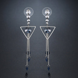 Geometric Blue Long Drop Earrings -KPE0374 - KHAISTA Fashion Jewellery