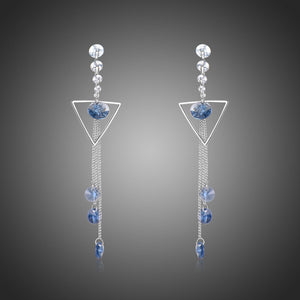 Geometric Blue Long Drop Earrings -KPE0374 - KHAISTA Fashion Jewellery