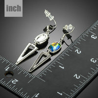 geometric design crystal drop earrings detail view by KHAISTA