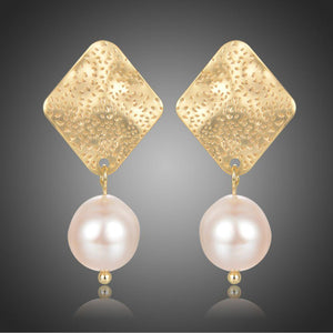 Geometric Pearl Water Drop Dangle Earrings -KFJE0420 - KHAISTA1