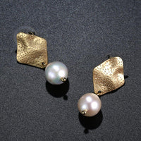 geometric pearl waterdrop dangle earrings detail view by KHAISTA