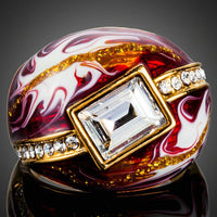 Premium luxury red geometric crystal ring design displayed on a clean white background