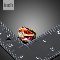 Artistic craftsmanship and structured profiles of the elegant red geometric crystal ring