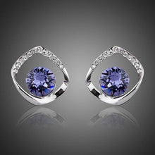 Load image into Gallery viewer, Geometric Sea Blue Crystal Stud Earrings - KHAISTA Fashion Jewellery
