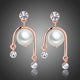 Geometric Pearl and Clear Rhinestone Dangle Earrings