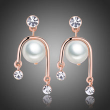Load image into Gallery viewer, Geometric Shape Shiny Big Pearl Clear Rhinestone Dangle Earrings - KHAISTA Fashion Jewellery
