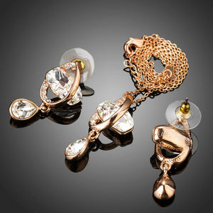 Geometrical Crystal Drop Earrings and Pendant Necklace Set - KHAISTA Fashion Jewellery