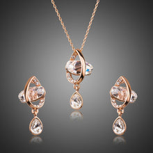 Load image into Gallery viewer, Geometrical Crystal Drop Earrings and Pendant Necklace Set - KHAISTA Fashion Jewellery
