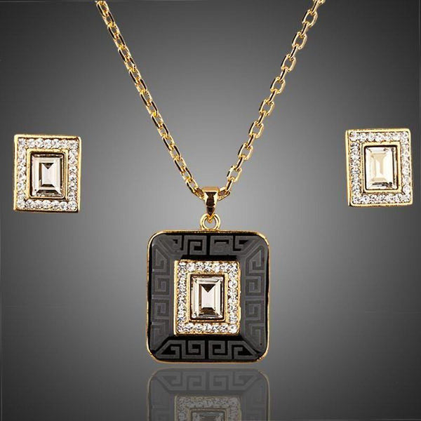 Khaista geometric crystal hoop earrings pendant set