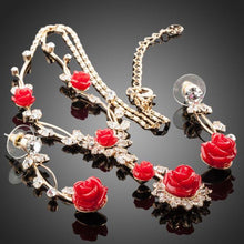 Load image into Gallery viewer, Gold Color Red Flowering branches Drop Earrings and Necklace Jewelry Set - KHAISTA Fashion Jewellery
