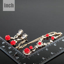Load image into Gallery viewer, Gold Color Red Flowering branches Drop Earrings and Necklace Jewelry Set - KHAISTA Fashion Jewellery
