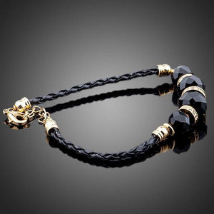 Gold Plated Black Crystal Charm Bracelet - KHAISTA Fashion Jewellery