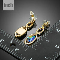 gold plated chain circle drop earrings detail view by KHAISTA