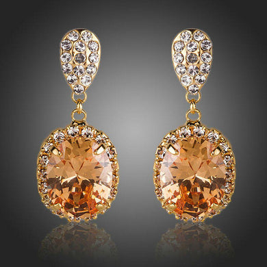 Gold Plated Cubic Zirconia Caramel Drop Earrings - KHAISTA Fashion Jewellery