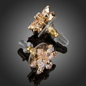 Gold Plated Cubic Zirconia Flower Shaped Stud Earrings - KHAISTA Fashion Jewellery
