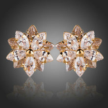 Load image into Gallery viewer, Gold Plated Cubic Zirconia Flower Shaped Stud Earrings - KHAISTA Fashion Jewellery
