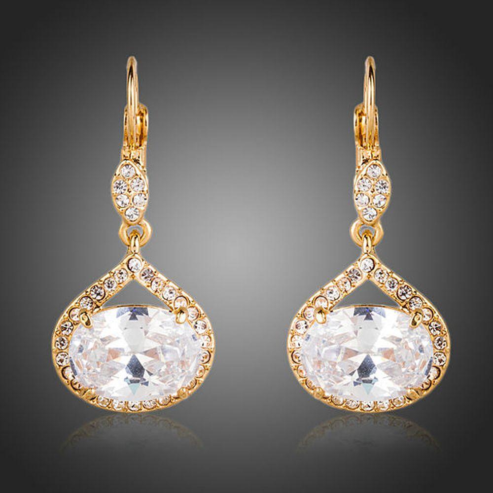 Gold Plated Cubic Zirconia Love Drop Earrings - KHAISTA Fashion Jewellery