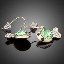 Load image into Gallery viewer, Gold Plated Green Crystal Fish Drop Earrings - KHAISTA Fashion Jewellery
