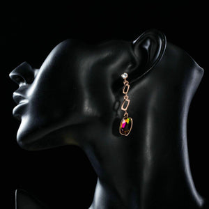 Gold Plated Lamé Curved Crystal Drop Earrings - KHAISTA Fashion Jewellery