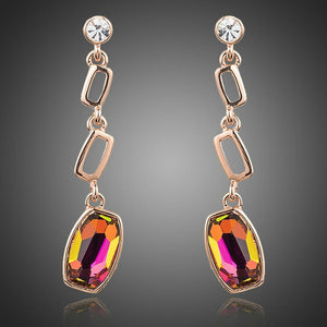 Gold Plated Lamé Curved Crystal Drop Earrings - KHAISTA Fashion Jewellery